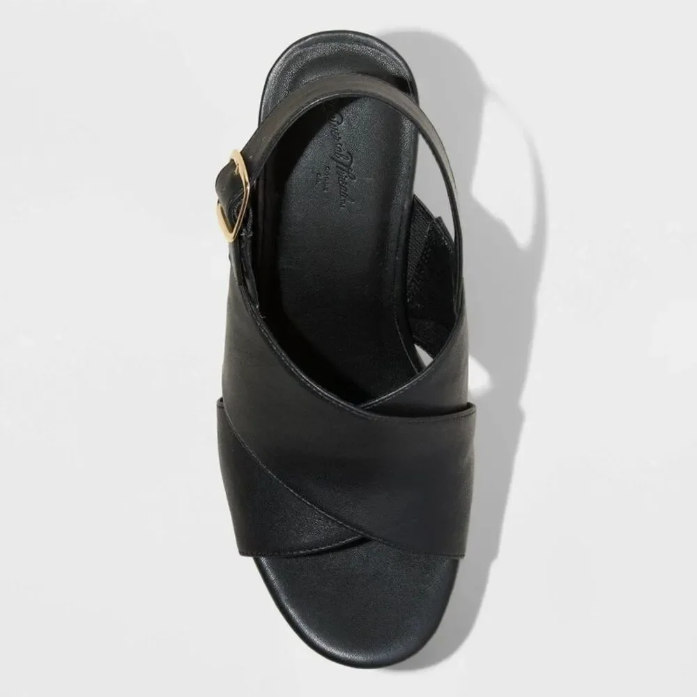 Open Box - Universal Thread - Women's Naomi Wood Wedge Heels with Mem Black
